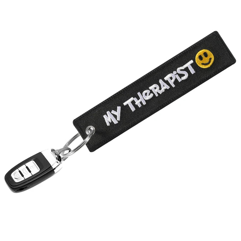 Motorcycle Car keychain Embroidery MY THERAPIST Key bobs Black llavero moto OEM keyring chaveiro para carro