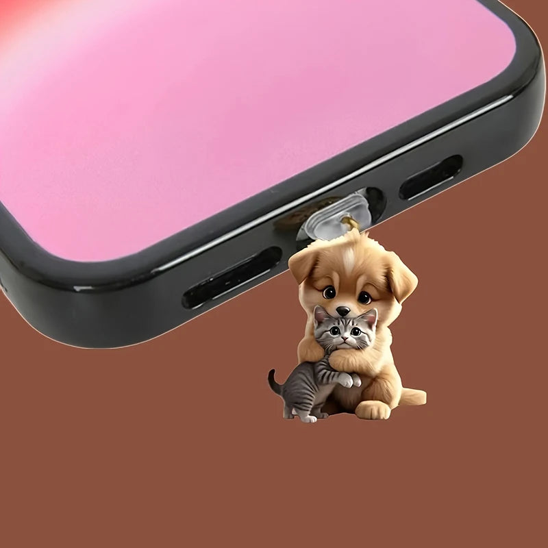 Charming Animal Patterned Acrylic Phone Dust Plug for iPhone & Type-C Ports Protection