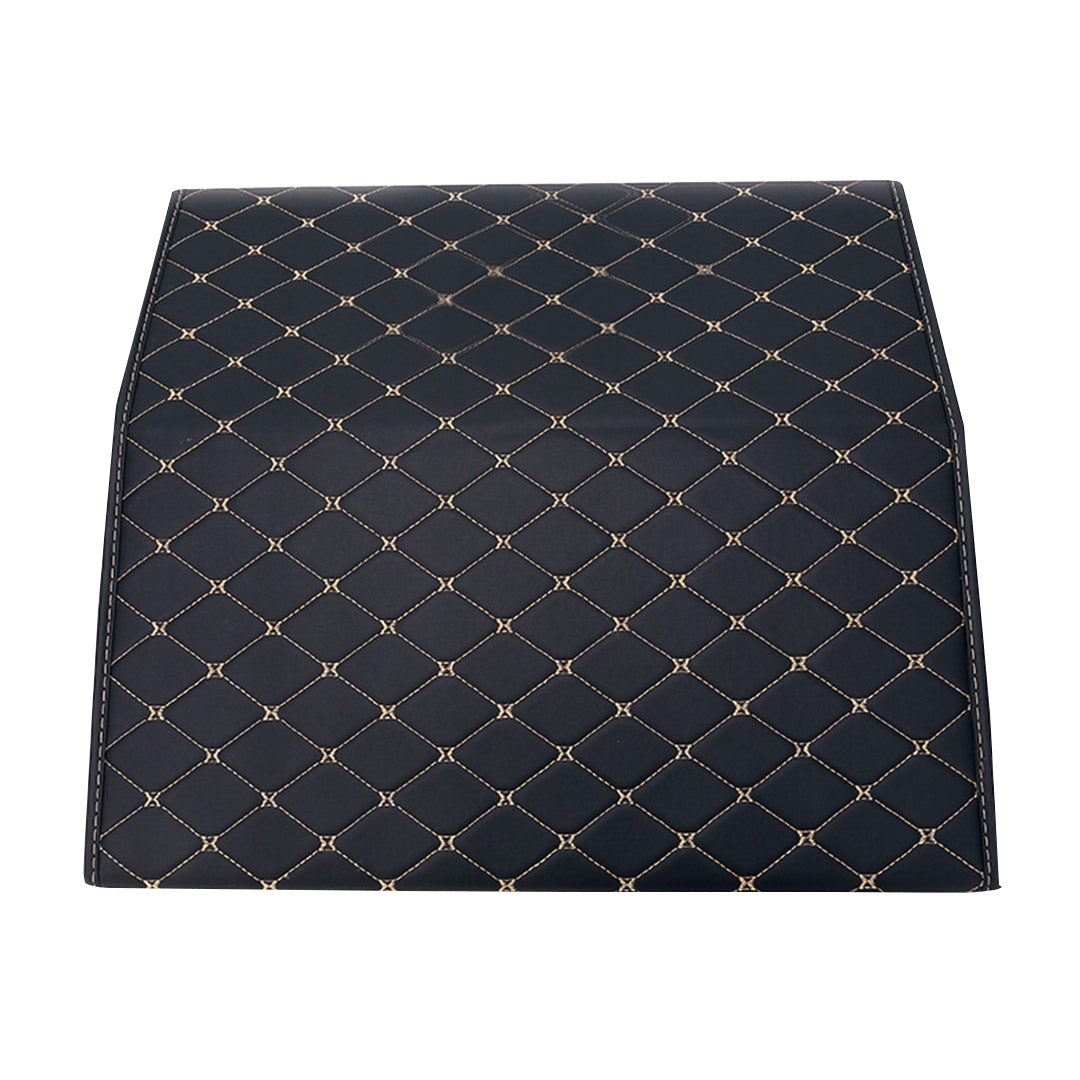 NNEAGS Leather Car Boot Collapsible Foldable Trunk Cargo Organizer Portable Storage Box Black/Gold Stitch Large-2