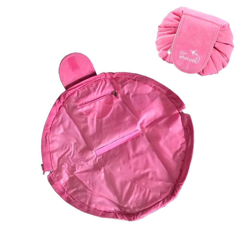 Portable Lazy Travel Velvet Makeup Bag - Pink_2