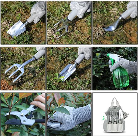 Heartdeco 9 Pieces Gardening Hand Tools Planting Kit Set with Storage Bag_2