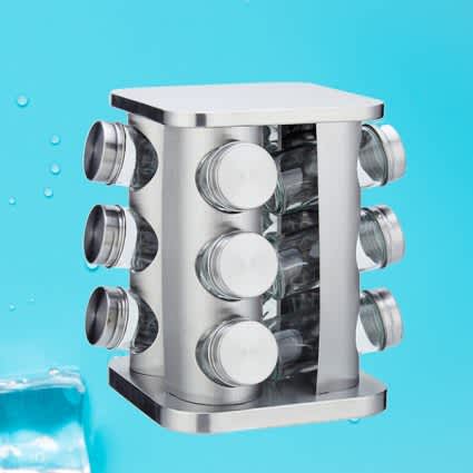 12-In-1 Condiments Stainless Steel Finish Stylish Spice Rack_2