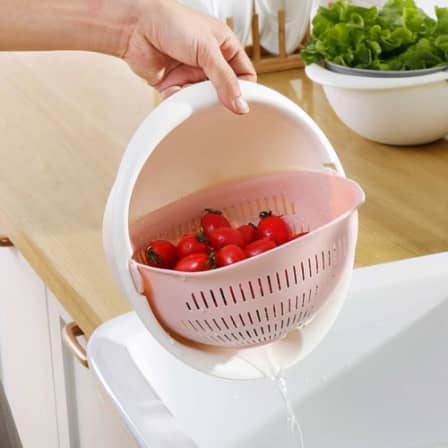 Kitchen Double Drain Basket Colander With Handle_0