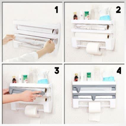 Multi-fuctional 4 In 1 Kitchen Storage Holder Rack for Paper Towel/Cling Film/Tin Foil Dispenser_3