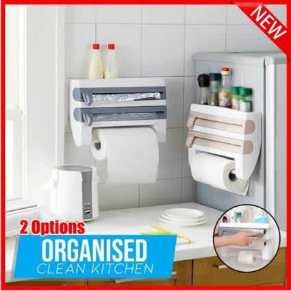 Multi-fuctional 4 In 1 Kitchen Storage Holder Rack for Paper Towel/Cling Film/Tin Foil Dispenser_0