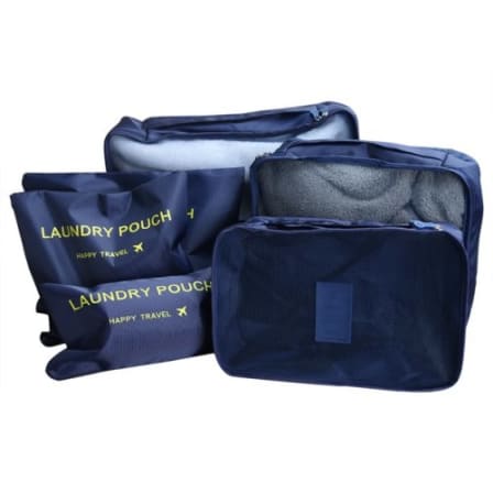 6pcs/Set Storage Bag with Laundry Pouches Portable Clothes Luggage Organizer Case - blue / grey_1