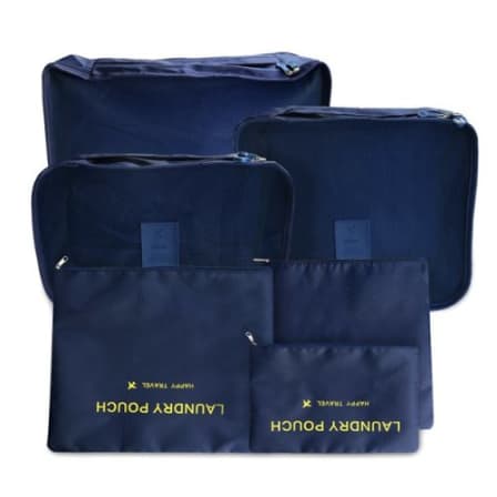 6pcs/Set Storage Bag with Laundry Pouches Portable Clothes Luggage Organizer Case - blue / grey_0