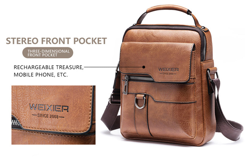 [Vintage Crossbody Bag] Men's Vintage Crossbody Bag - Adjustable Strap, Multiple Compartments, Business Casual Shoulder Bag with "WEIXIER SINCE 2008" Branding, Black & Brown Options, Casual Crossbody | Vintage Crossbody | Adj