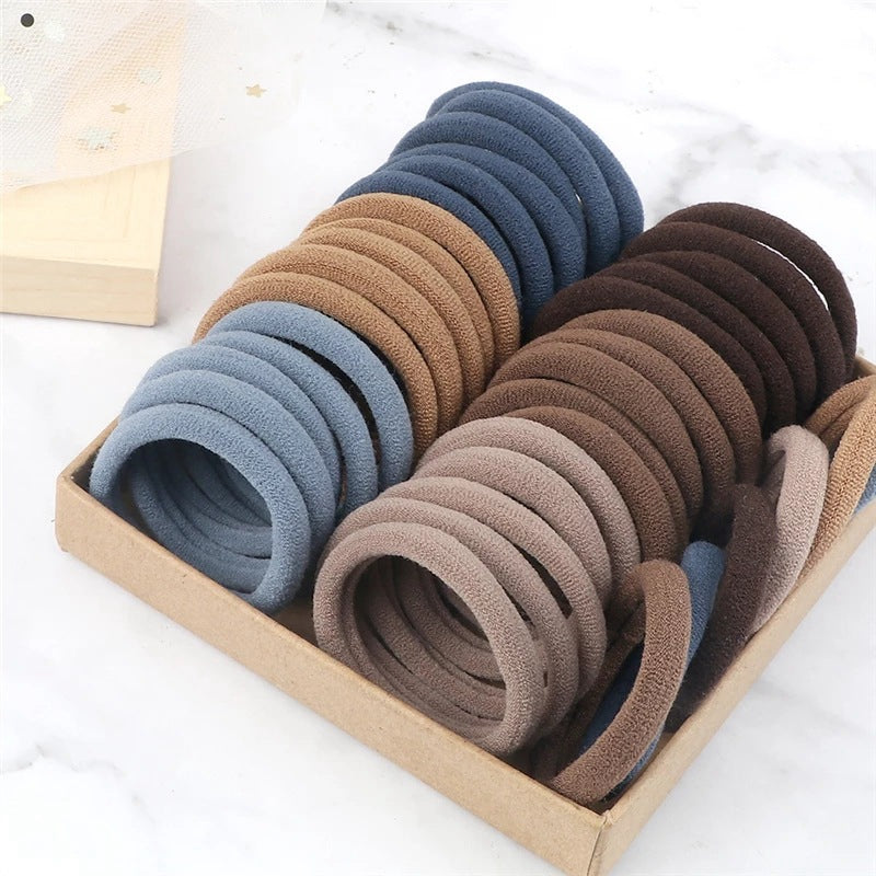 [Hair Bands & Ties] 50pcs/Set Women Basic Hair Bands 4cm Simple Solid Colors Elastic Headband Hair Ropes Ties Hair Accessories Ponytail Holder