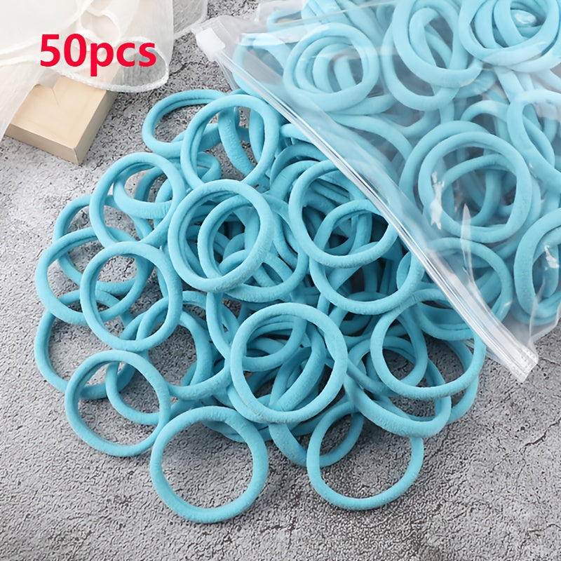[Hair Bands & Ties] 50pcs/Set Women Basic Hair Bands 4cm Simple Solid Colors Elastic Headband Hair Ropes Ties Hair Accessories Ponytail Holder