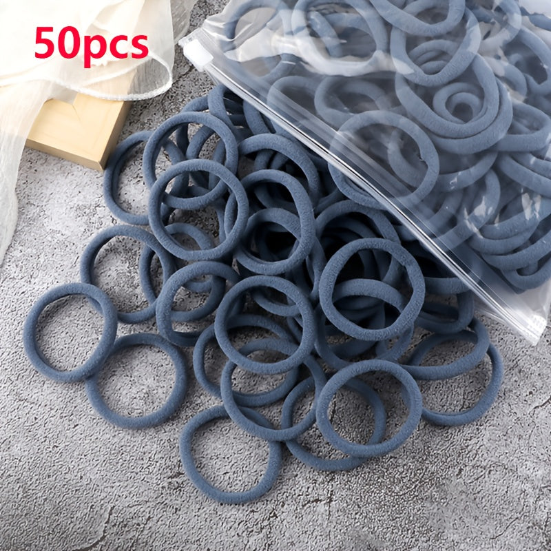 [Hair Bands & Ties] 50pcs/Set Women Basic Hair Bands 4cm Simple Solid Colors Elastic Headband Hair Ropes Ties Hair Accessories Ponytail Holder