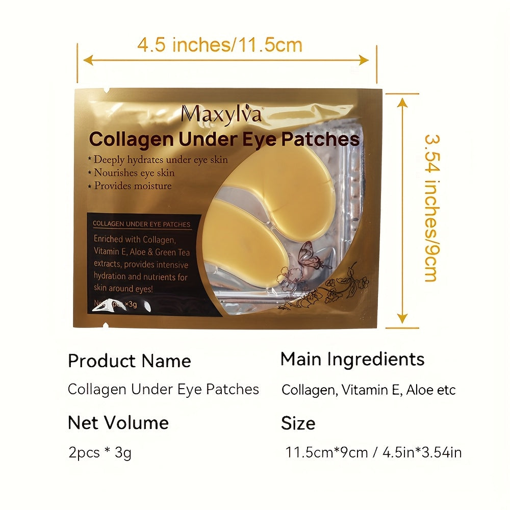 Maxylva Collagen Under Eye Patches - Hydrating & Moisturizing, Alcohol-Free Crystal Mask with Aloe Vera, Vitamin E & Green Tea Extracts, Ideal for All Skin Types, Deeply Nourishes & Provides Intensive Hydration, Eye Patches
