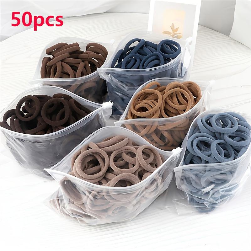 [Hair Bands & Ties] 50pcs/Set Women Basic Hair Bands 4cm Simple Solid Colors Elastic Headband Hair Ropes Ties Hair Accessories Ponytail Holder