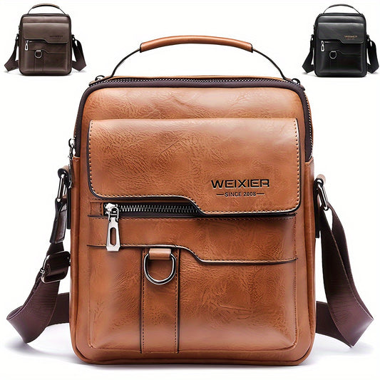 [Vintage Crossbody Bag] Men's Vintage Crossbody Bag - Adjustable Strap, Multiple Compartments, Business Casual Shoulder Bag with "WEIXIER SINCE 2008" Branding, Black & Brown Options, Casual Crossbody | Vintage Crossbody | Adj