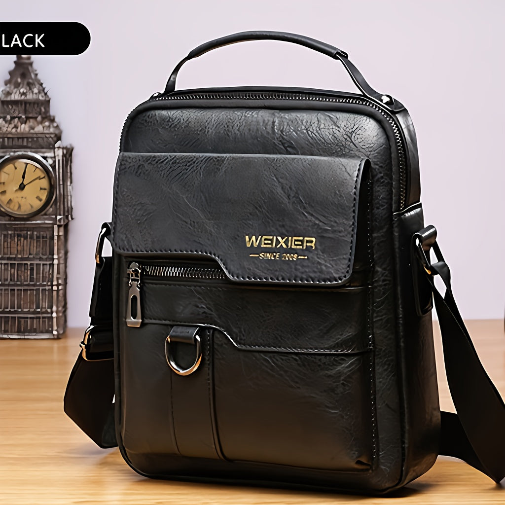 [Vintage Crossbody Bag] Men's Vintage Crossbody Bag - Adjustable Strap, Multiple Compartments, Business Casual Shoulder Bag with "WEIXIER SINCE 2008" Branding, Black & Brown Options, Casual Crossbody | Vintage Crossbody | Adj