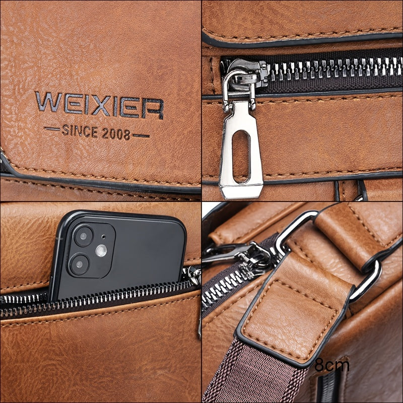 [Vintage Crossbody Bag] Men's Vintage Crossbody Bag - Adjustable Strap, Multiple Compartments, Business Casual Shoulder Bag with "WEIXIER SINCE 2008" Branding, Black & Brown Options, Casual Crossbody | Vintage Crossbody | Adj