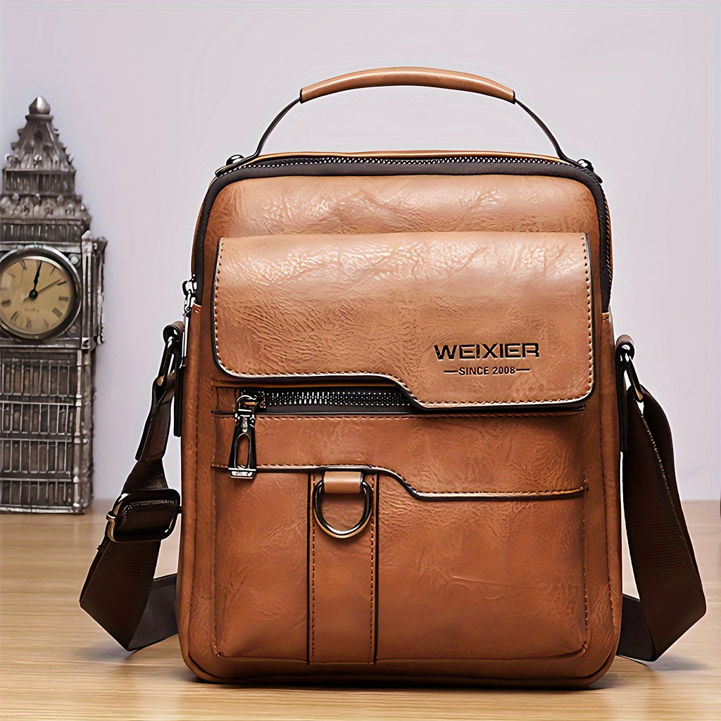 [Vintage Crossbody Bag] Men's Vintage Crossbody Bag - Adjustable Strap, Multiple Compartments, Business Casual Shoulder Bag with "WEIXIER SINCE 2008" Branding, Black & Brown Options, Casual Crossbody | Vintage Crossbody | Adj