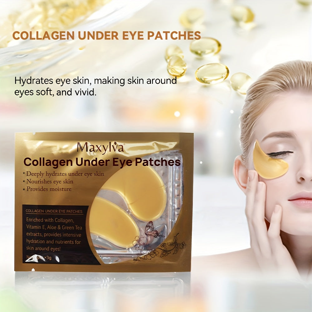 Maxylva Collagen Under Eye Patches - Hydrating & Moisturizing, Alcohol-Free Crystal Mask with Aloe Vera, Vitamin E & Green Tea Extracts, Ideal for All Skin Types, Deeply Nourishes & Provides Intensive Hydration, Eye Patches