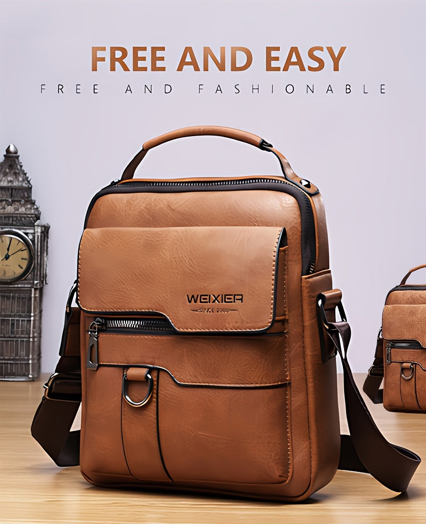 [Vintage Crossbody Bag] Men's Vintage Crossbody Bag - Adjustable Strap, Multiple Compartments, Business Casual Shoulder Bag with "WEIXIER SINCE 2008" Branding, Black & Brown Options, Casual Crossbody | Vintage Crossbody | Adj