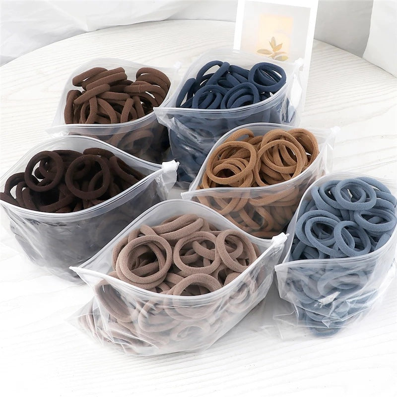 [Hair Bands & Ties] 50pcs/Set Women Basic Hair Bands 4cm Simple Solid Colors Elastic Headband Hair Ropes Ties Hair Accessories Ponytail Holder
