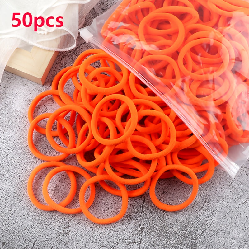 [Hair Bands & Ties] 50pcs/Set Women Basic Hair Bands 4cm Simple Solid Colors Elastic Headband Hair Ropes Ties Hair Accessories Ponytail Holder