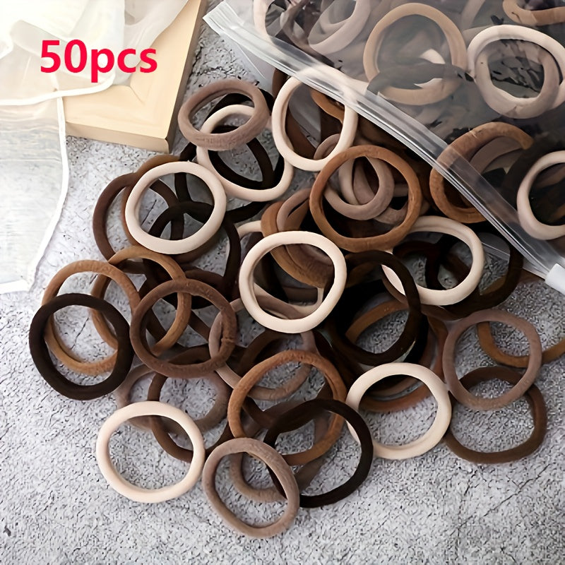 [Hair Bands & Ties] 50pcs/Set Women Basic Hair Bands 4cm Simple Solid Colors Elastic Headband Hair Ropes Ties Hair Accessories Ponytail Holder