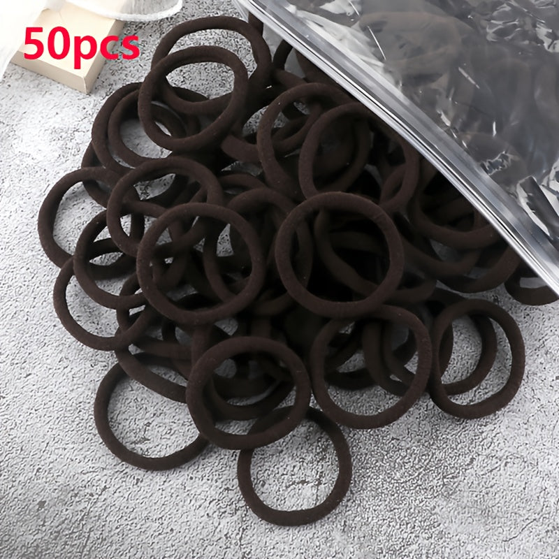 [Hair Bands & Ties] 50pcs/Set Women Basic Hair Bands 4cm Simple Solid Colors Elastic Headband Hair Ropes Ties Hair Accessories Ponytail Holder
