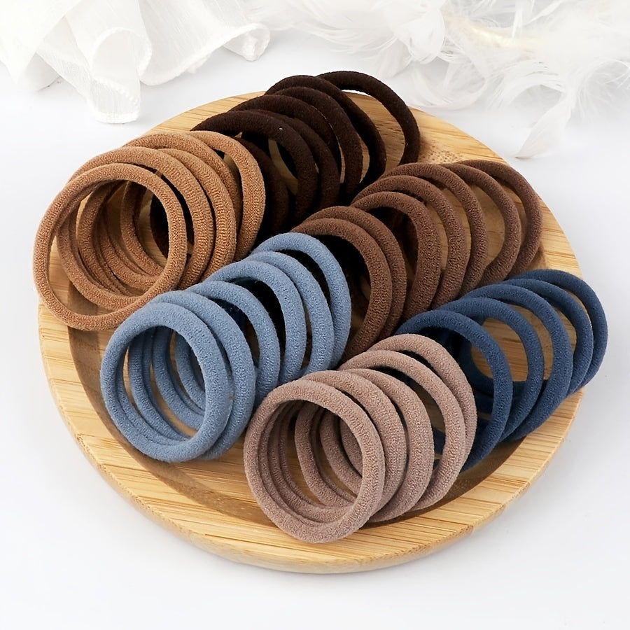 [Hair Bands & Ties] 50pcs/Set Women Basic Hair Bands 4cm Simple Solid Colors Elastic Headband Hair Ropes Ties Hair Accessories Ponytail Holder