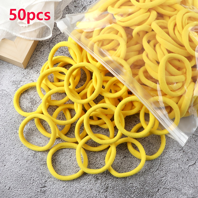 [Hair Bands & Ties] 50pcs/Set Women Basic Hair Bands 4cm Simple Solid Colors Elastic Headband Hair Ropes Ties Hair Accessories Ponytail Holder