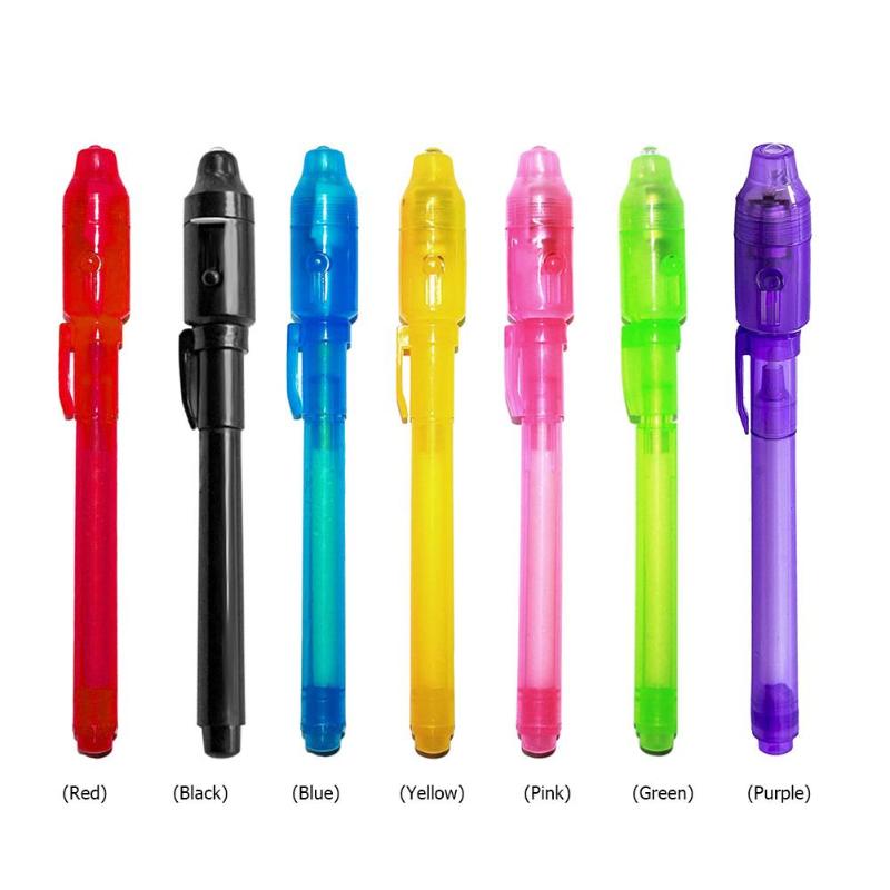 2 in 1 Luminous Light Invisible Ink Pen UV Check Money Kids Drawing Secret Learning Educational Magic Pens