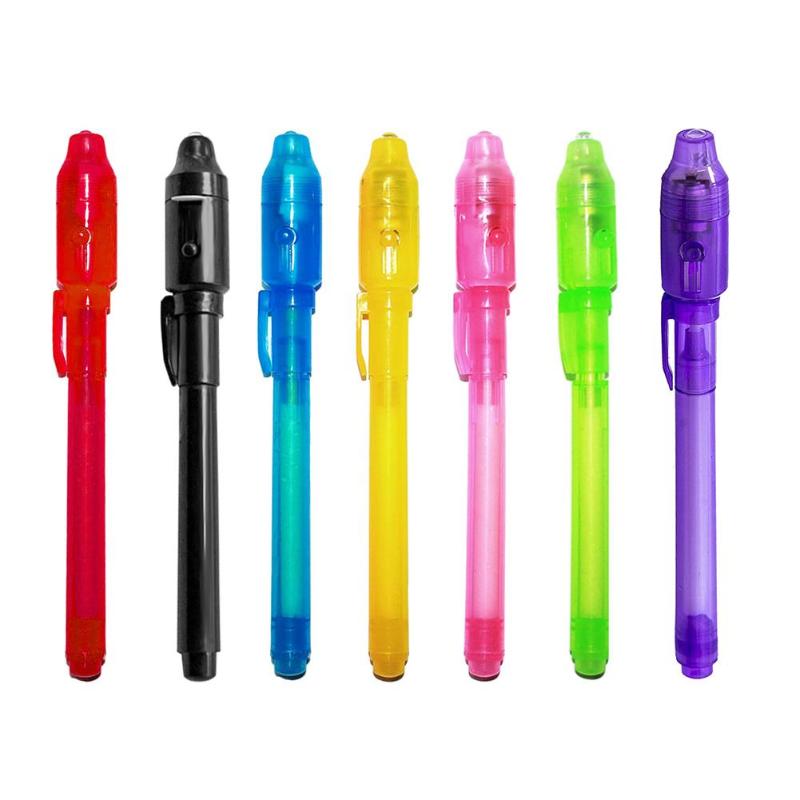 2 in 1 Luminous Light Invisible Ink Pen UV Check Money Kids Drawing Secret Learning Educational Magic Pens