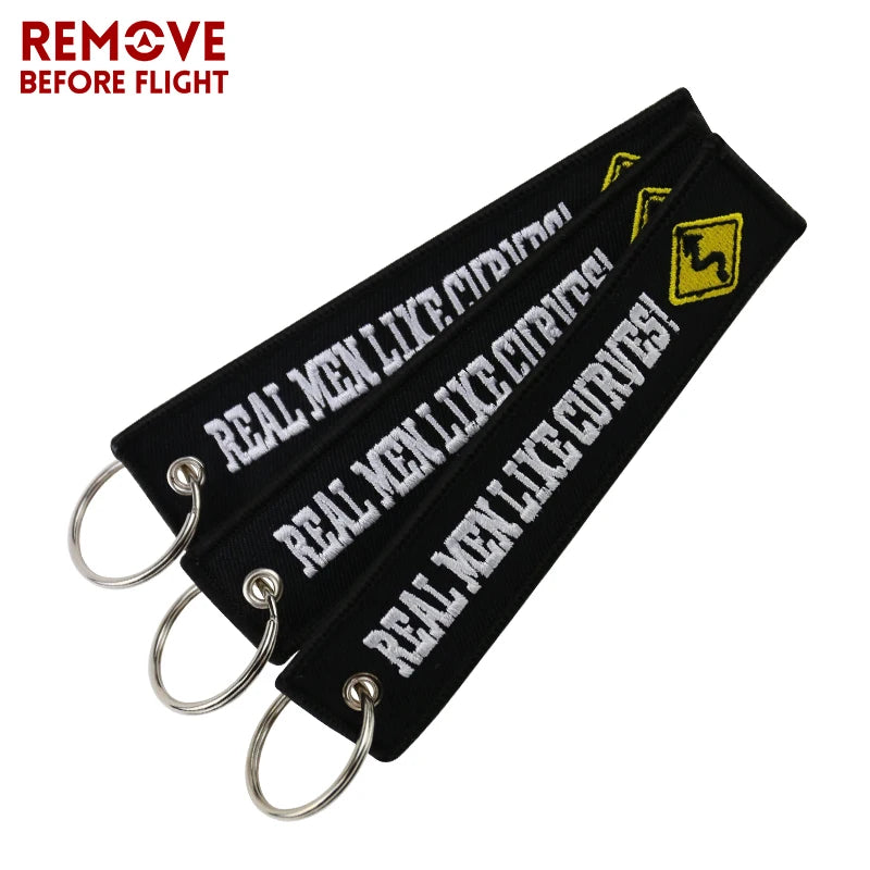 Fashion Motorcycle Cars Keychain Embroidery Real Men Like Curves Keyring Key Fobs OEM Jewelry Key Chain for Chaveiro Para Moto