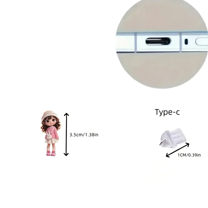 Charming Animal Patterned Acrylic Phone Dust Plug for iPhone & Type-C Ports Protection