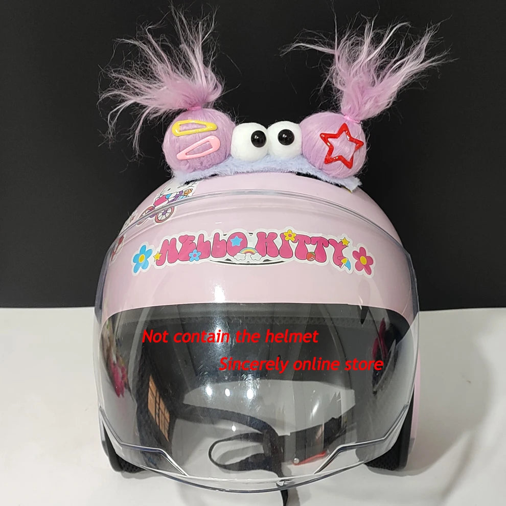 Cute Funny Helmet Decoration Braids Wigs Motorcycle Cycling Ski Helmet Funny Decor Accessories Sticker Double Horsetail Cat Ears