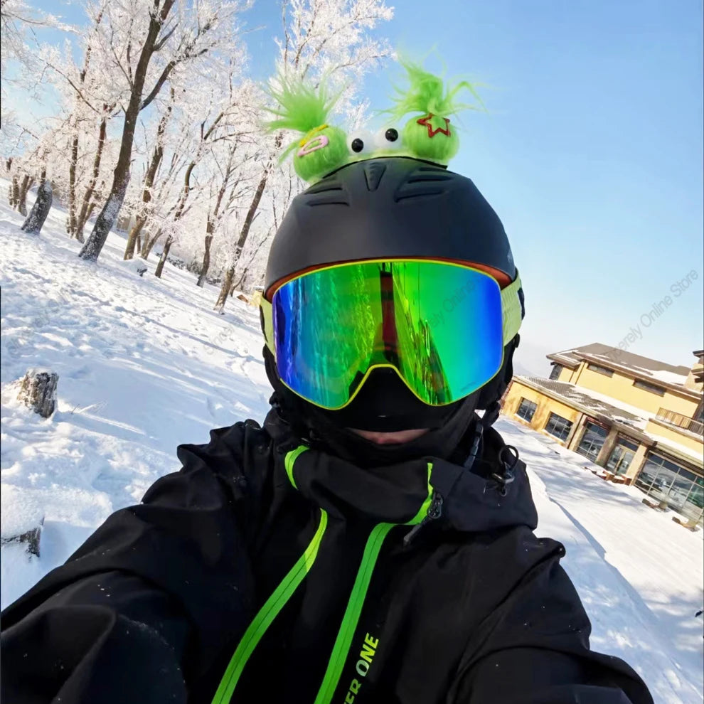 Cute Funny Helmet Decoration Braids Wigs Motorcycle Cycling Ski Helmet Funny Decor Accessories Sticker Double Horsetail Cat Ears