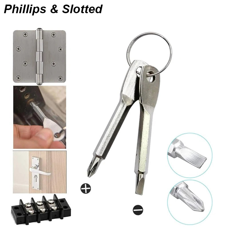 Portable Phillips Slotted Screwdriver Set Key Ring Keychain Mini Pocket Keyring Cross Screw Driver Repair Tool Gadget EDC Small