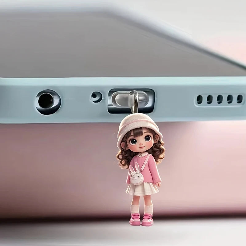 Charming Animal Patterned Acrylic Phone Dust Plug for iPhone & Type-C Ports Protection