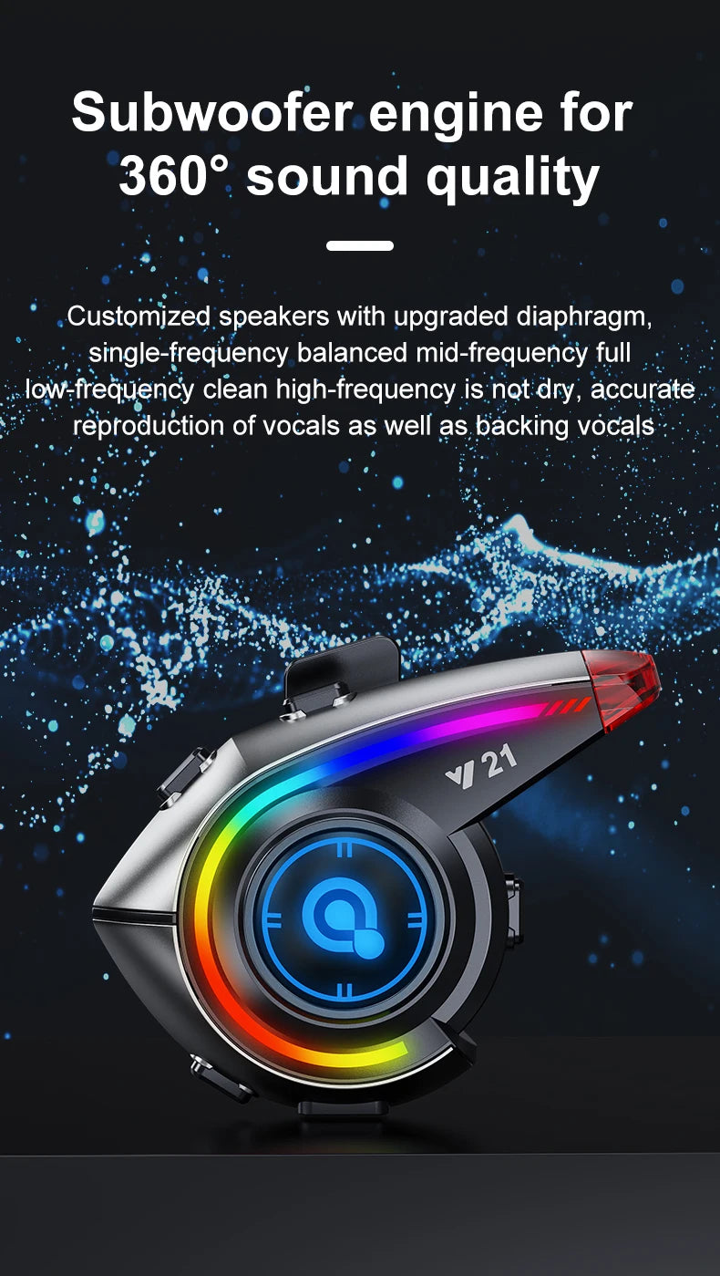 Helmet Bluetooth Headset 18H Ultra-Long Battery Life with Fm Function Waterproof Bluetooth 5.4 Custom Light 800Mah
