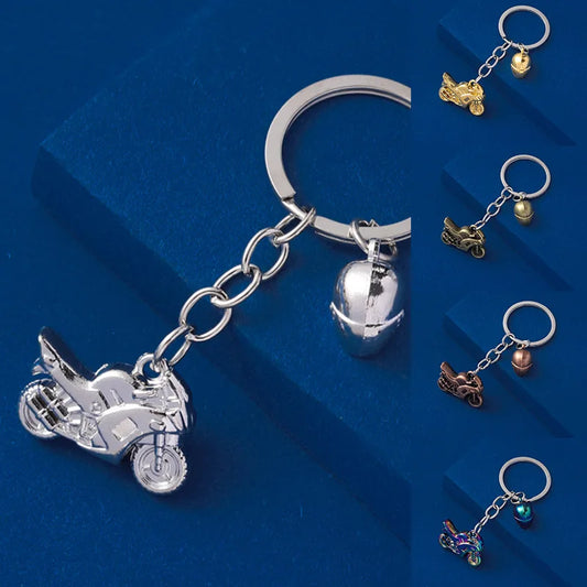 Retro Highway Motorcycle Keychain Metal Safety Helmet Dirt Bike Key Ring Travel Gift for Men Backpack Car Trinket Accessories