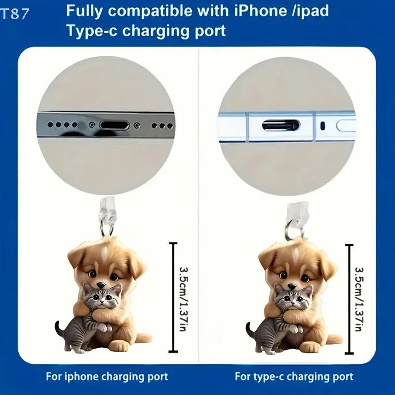 Charming Animal Patterned Acrylic Phone Dust Plug for iPhone & Type-C Ports Protection