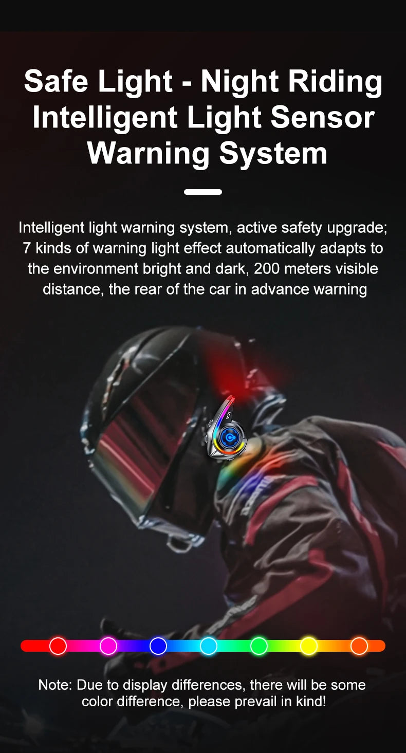 Helmet Bluetooth Headset 18H Ultra-Long Battery Life with Fm Function Waterproof Bluetooth 5.4 Custom Light 800Mah