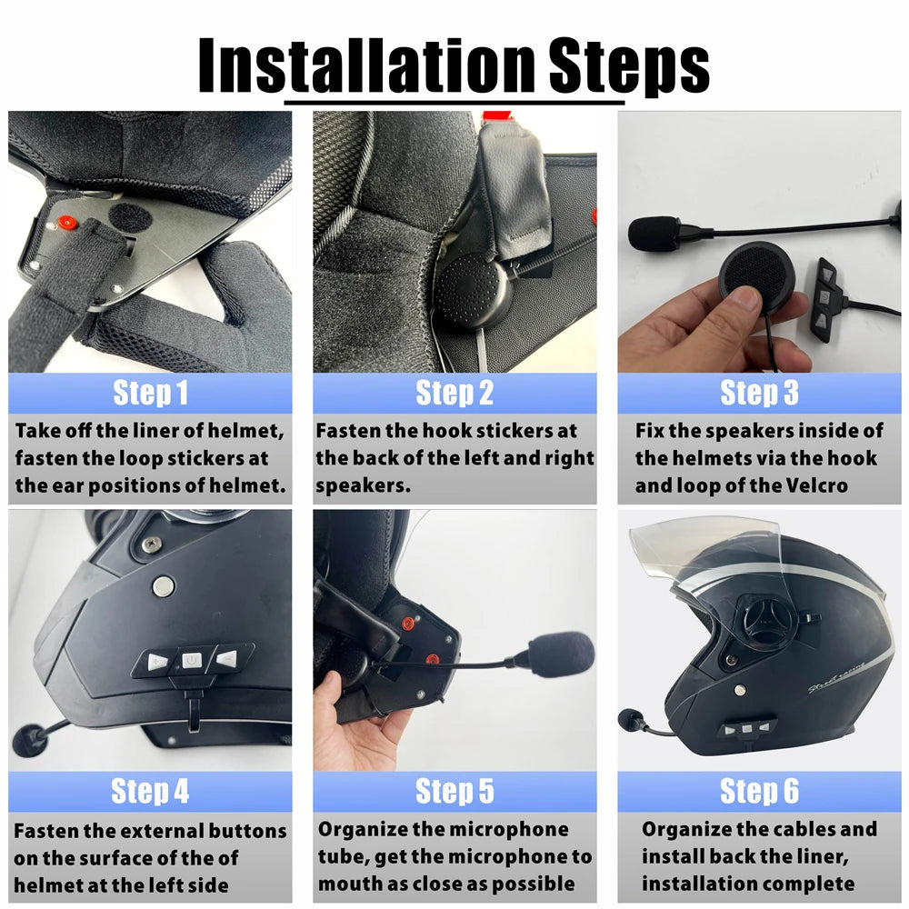 Bluetooth 5.2 Motorcycle Helmet Headset Wireless Handsfree Stereo Music Player Moto Headphone Noise Reduction Earphone With Mic