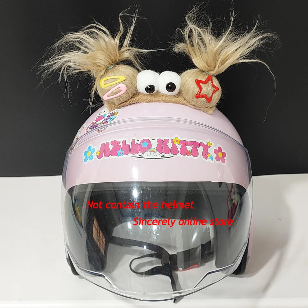 Cute Funny Helmet Decoration Braids Wigs Motorcycle Cycling Ski Helmet Funny Decor Accessories Sticker Double Horsetail Cat Ears