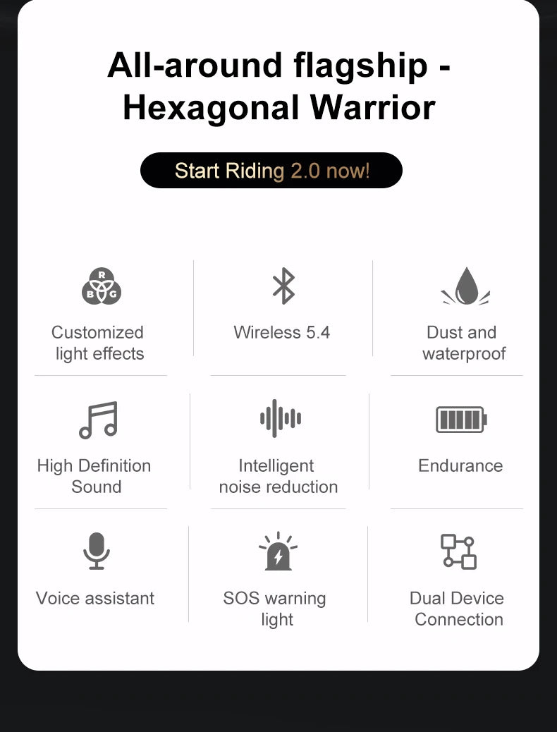 Helmet Bluetooth Headset 18H Ultra-Long Battery Life with Fm Function Waterproof Bluetooth 5.4 Custom Light 800Mah