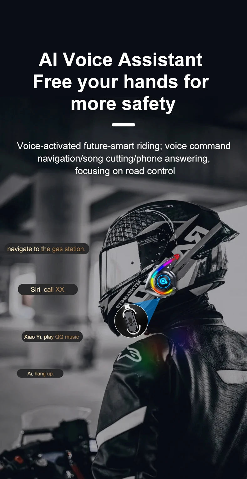 Helmet Bluetooth Headset 18H Ultra-Long Battery Life with Fm Function Waterproof Bluetooth 5.4 Custom Light 800Mah