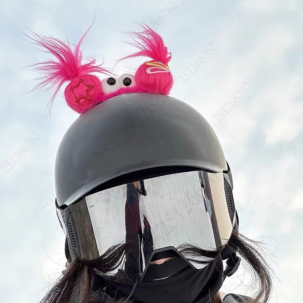 Cute Funny Helmet Decoration Braids Wigs Motorcycle Cycling Ski Helmet Funny Decor Accessories Sticker Double Horsetail Cat Ears