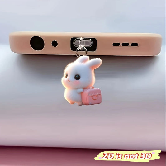 Travel Rabbit Dust Plug Cute 2D Phone Charge Port Plug For iPhone Type C Anti Dust Cap Decoration Pendant Birthday Gift