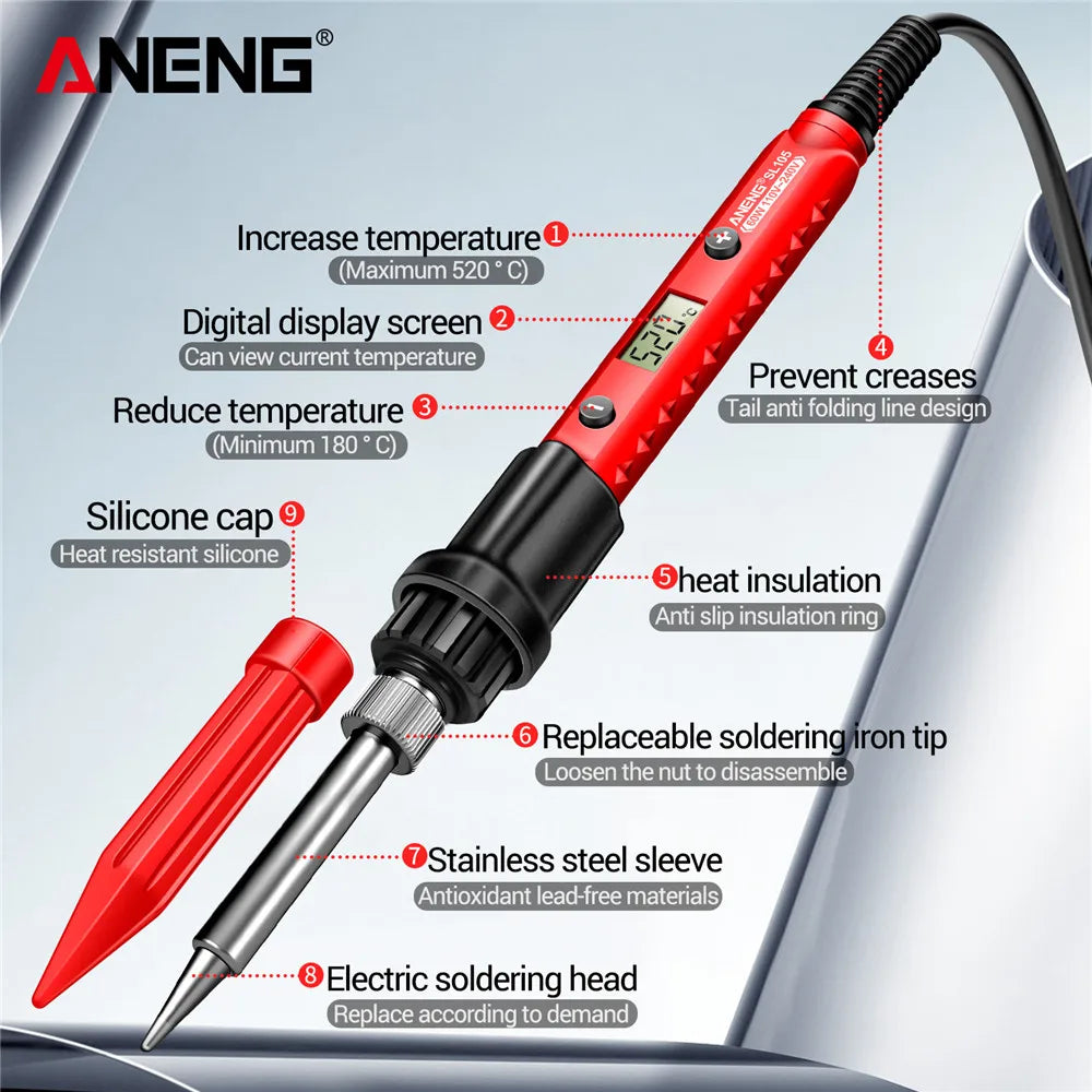 ANENG Electric Soldering Iron SL105 Digital Display Adjustable Temperature SL104 Adjustment Knob Portable Kit Weld Solder Repair