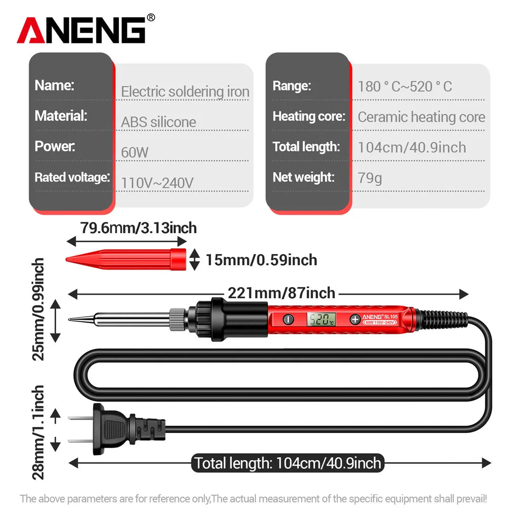 ANENG Electric Soldering Iron SL105 Digital Display Adjustable Temperature SL104 Adjustment Knob Portable Kit Weld Solder Repair