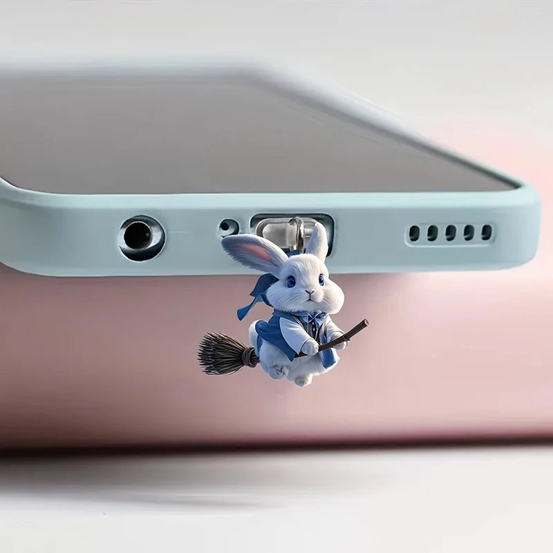 Charming Animal Patterned Acrylic Phone Dust Plug for iPhone & Type-C Ports Protection